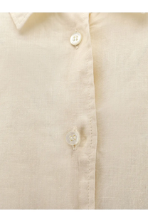 Aspesi women’s vissuto beige linen shirt with white buttons perfect for casual and smart casual wear
