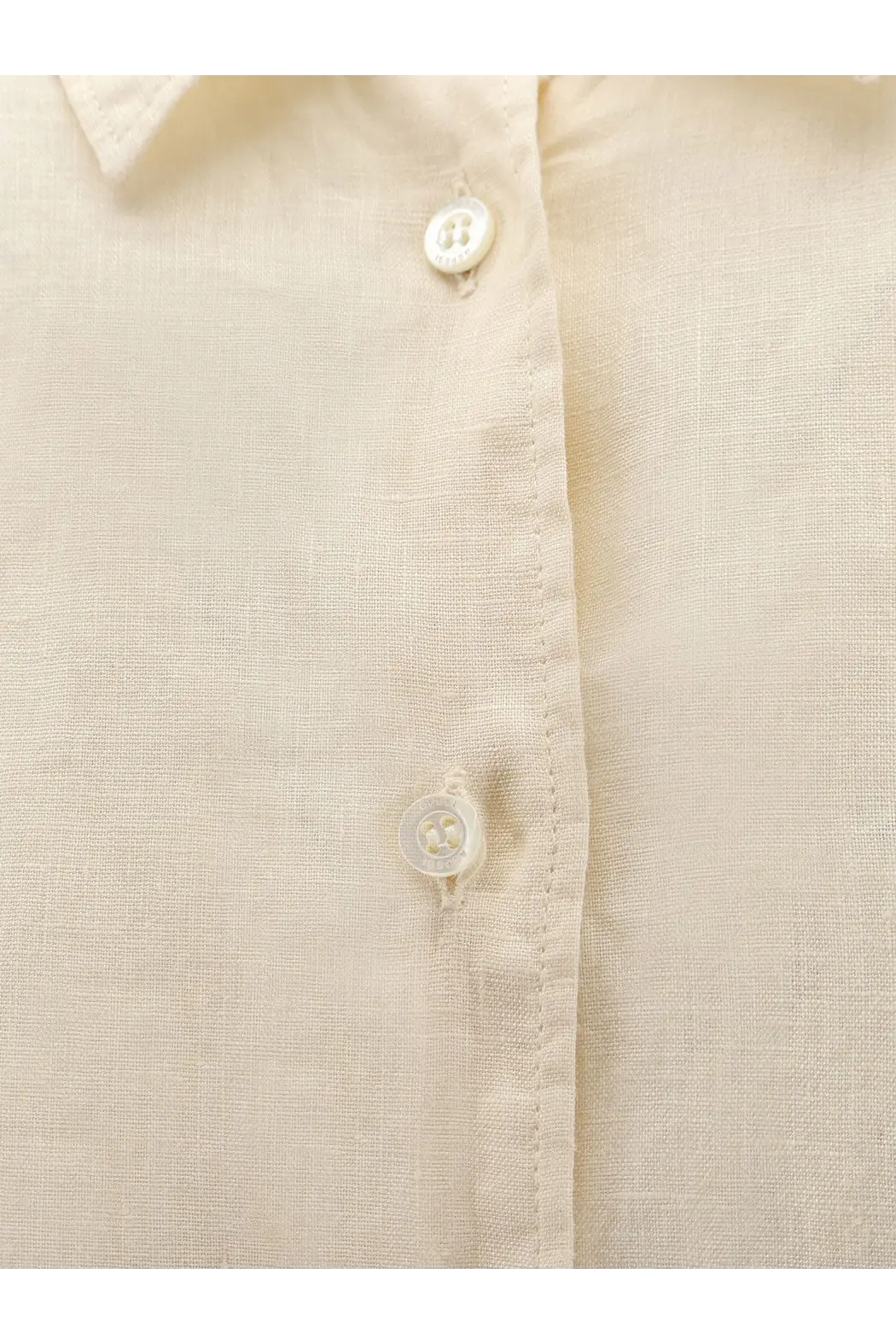 Beige linen shirt with white buttons from Aspesi womens Vissuto linen shirt collection visible from front side