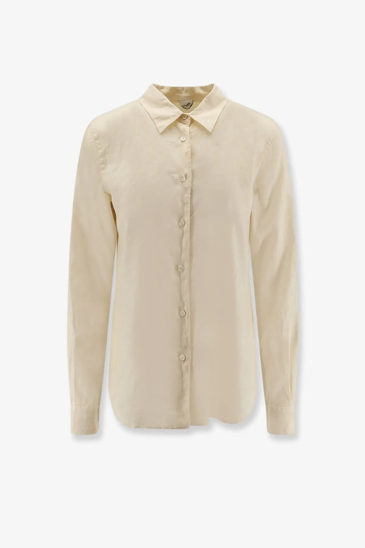Aspesi women’s vissuto linen shirt white cream-colored long-sleeved button-down with classic collar and subtle sheen