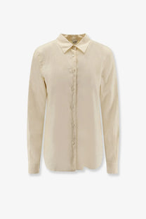 Aspesi women’s vissuto linen shirt white cream-colored long-sleeved button-down with classic collar and subtle sheen