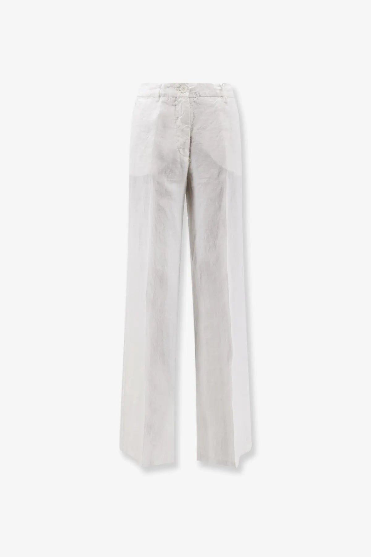 Aspesi women’s vissuto white linen trousers with wide legs made of lightweight slightly translucent fabric with pleats