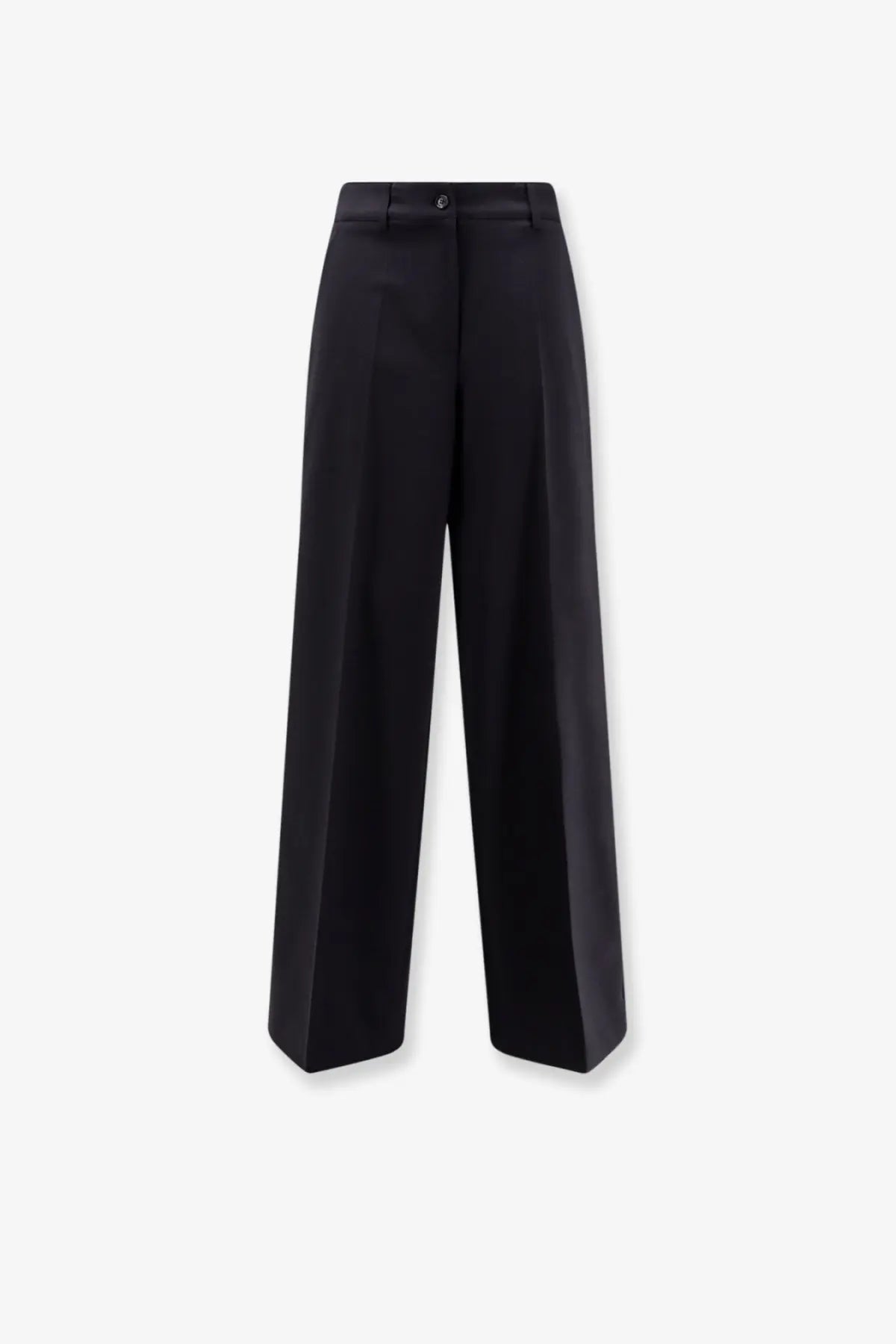Black wide-leg tailored wool blend trousers with subtle waist pleats from aspesi women’s blue collection