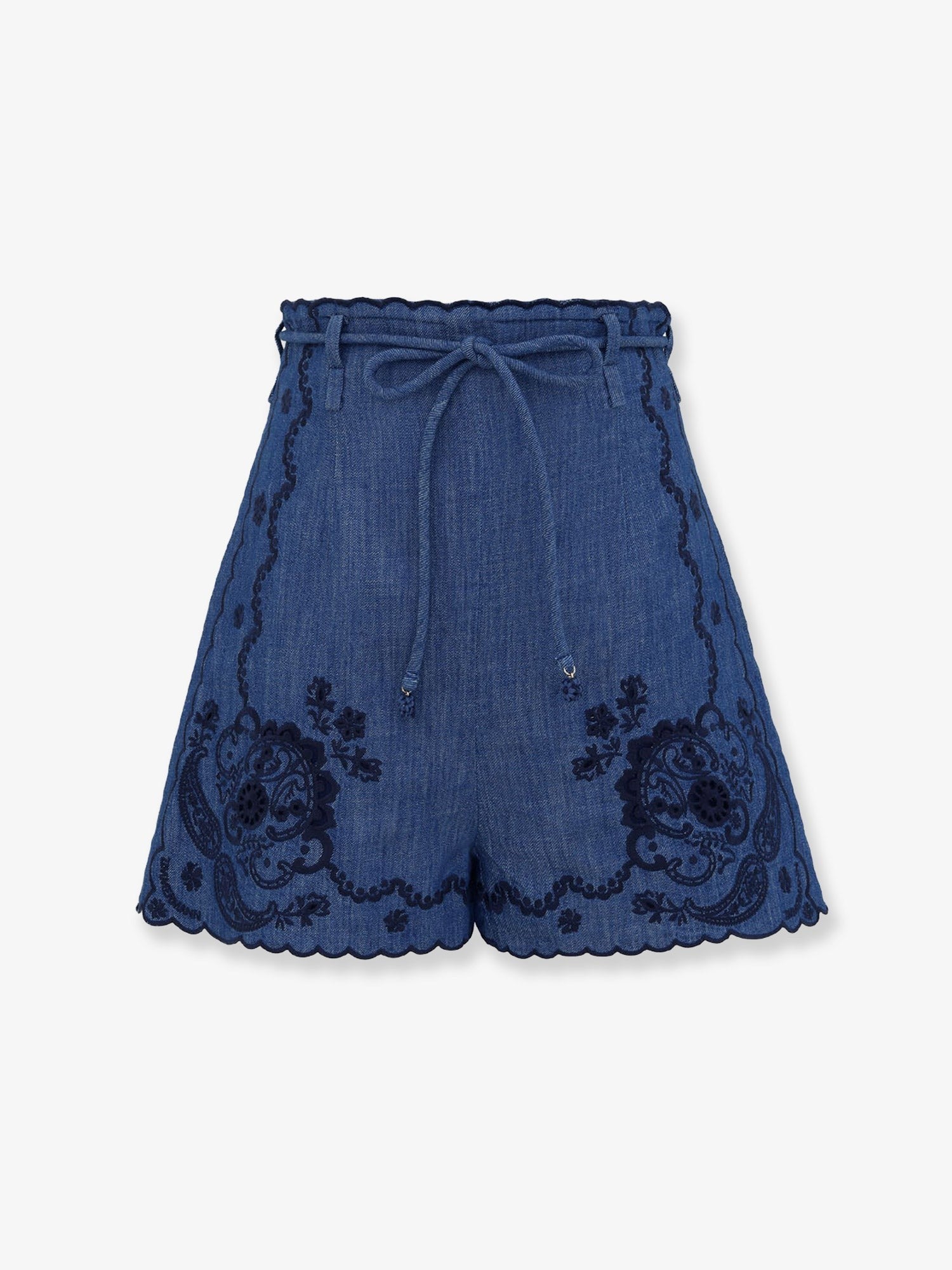 Zimmermann Women's Aster Embroidered Denim Shorts Blue
