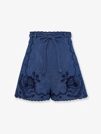 Zimmermann Women's Aster Embroidered Denim Shorts Blue