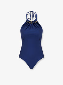 Zimmermann Women's Aster One Piece Swimsuit in Shiny Nylon Darkcobalt