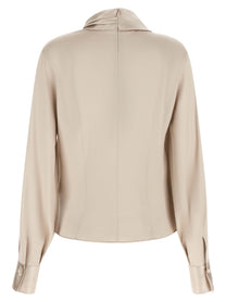 Brunello Cucinelli Asymmetric Draped Blouse Beige