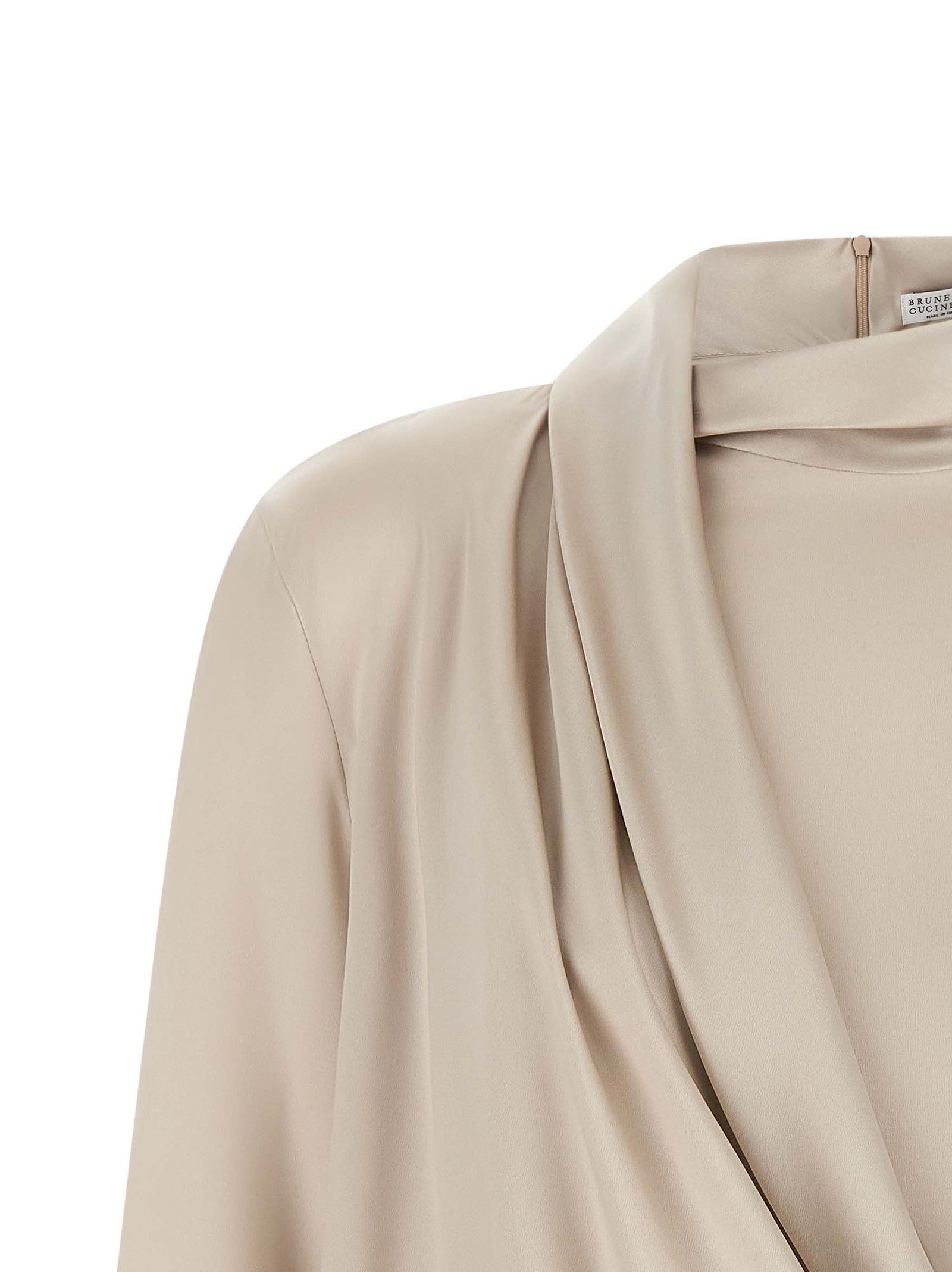 Brunello Cucinelli Asymmetric Draped Blouse Beige