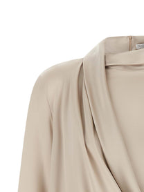 Brunello Cucinelli Asymmetric Draped Blouse Beige