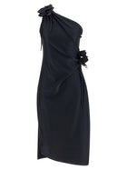 Coperni Asymmetric Mini Flower Dress Black