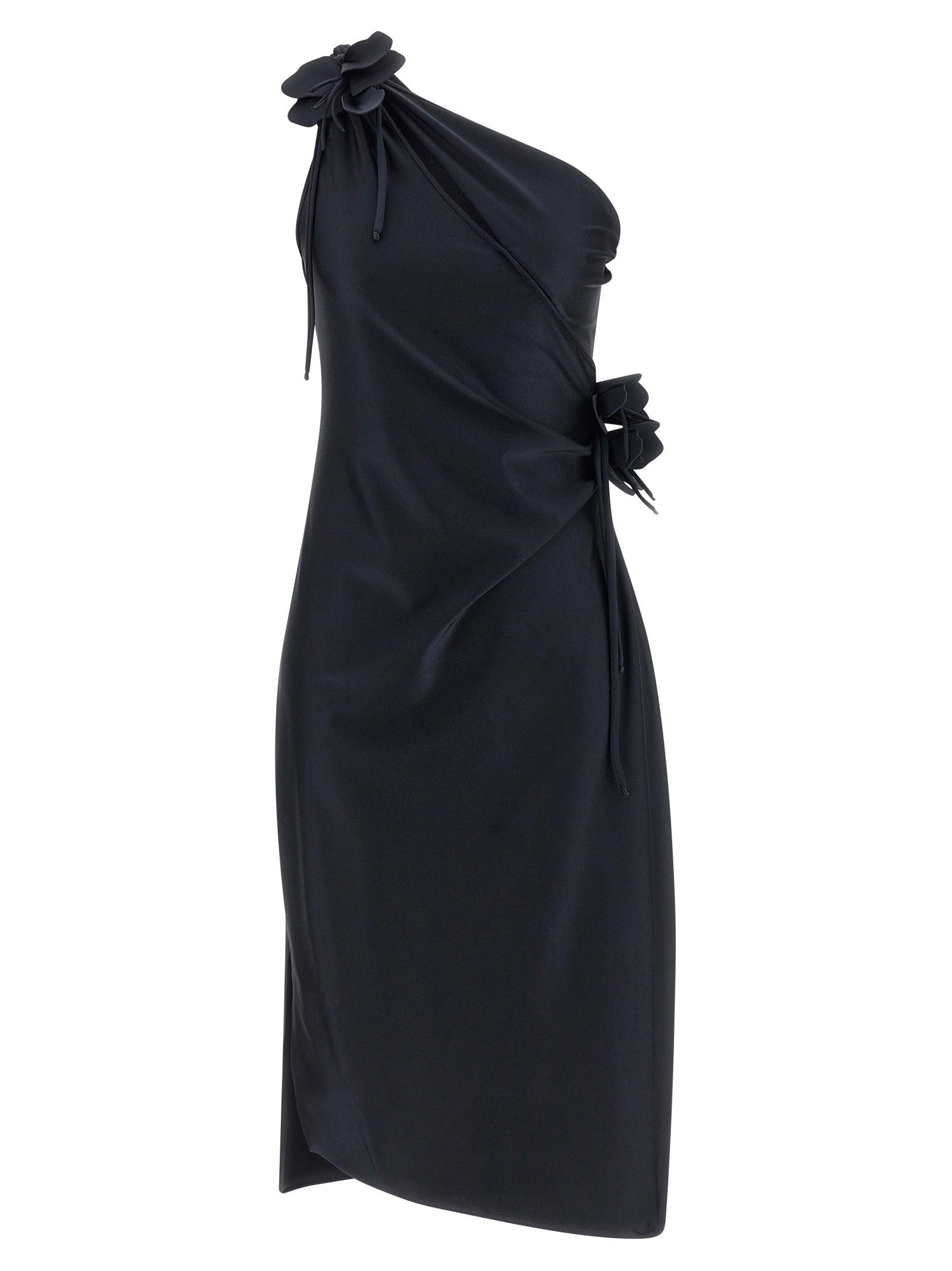 Coperni Asymmetric Mini Flower Dress Black