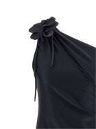 Coperni Asymmetric Mini Flower Dress Black, view 3