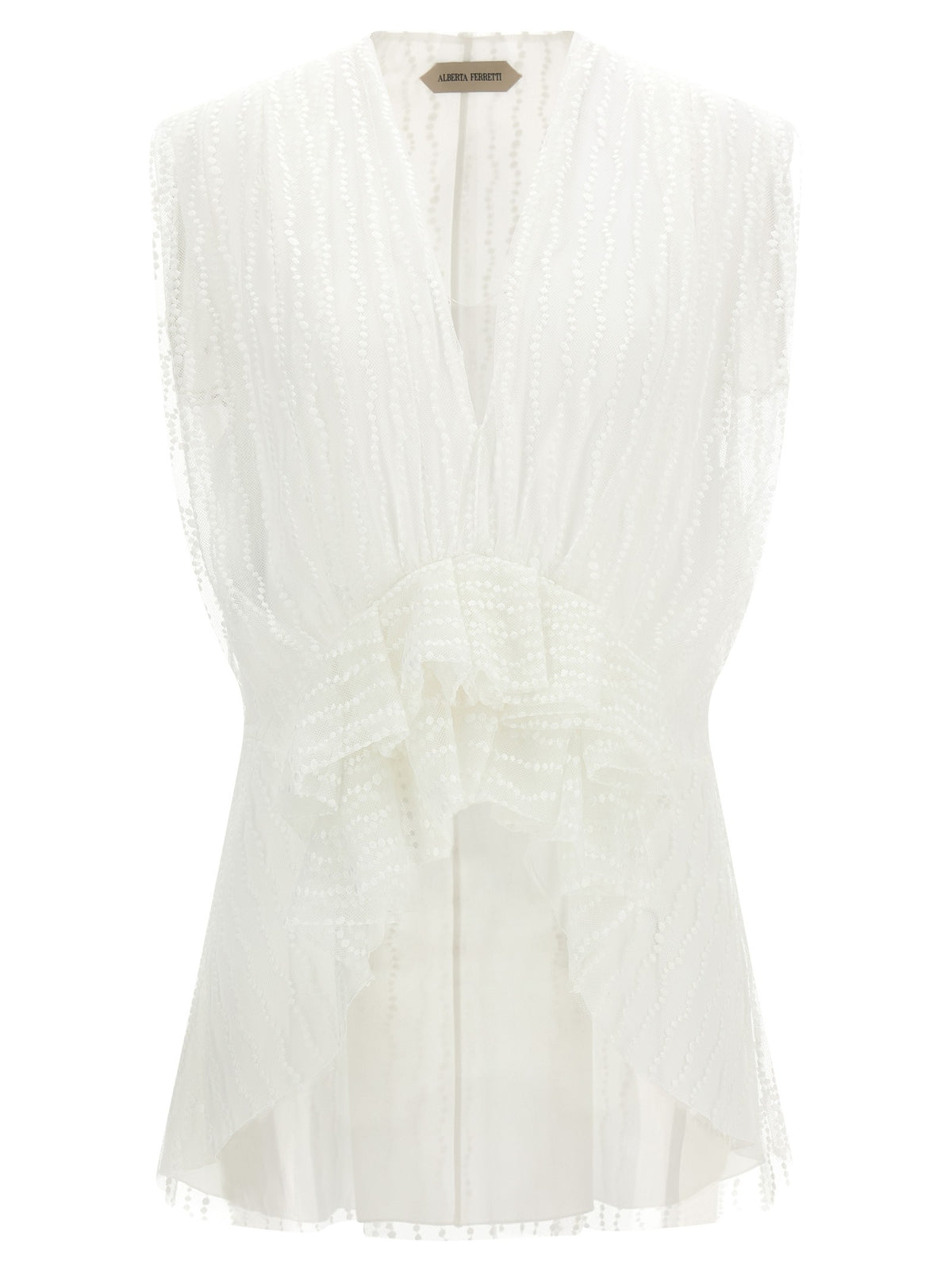 Alberta Ferretti Asymmetrical Tulle Top White