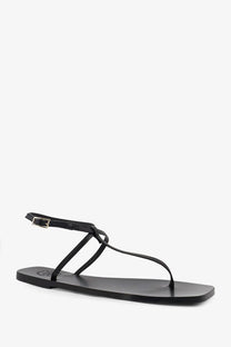 ATP Atelier women’s Alassio black leather thong sandal with minimalist design and silver buckle