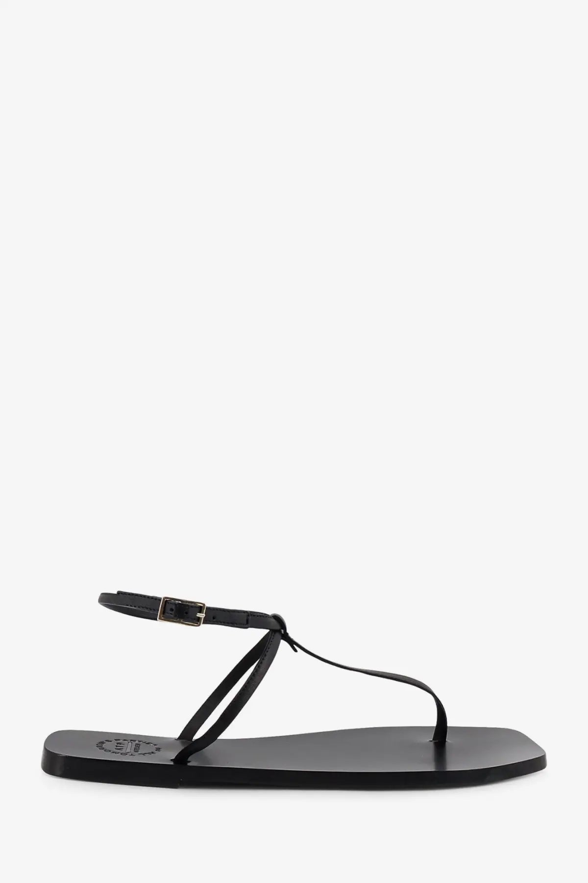 Atp atelier women’s alassio black leather thong sandal with minimalist design and silver-toned buckle