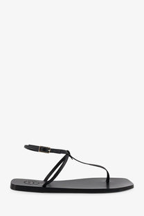 Atp atelier women’s alassio black leather thong sandal with minimalist design and silver-toned buckle