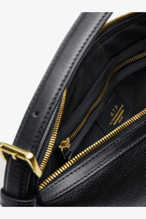 ATP Atelier women’s Castellare black leather shoulder bag with gold-tone zippers and branded label inside