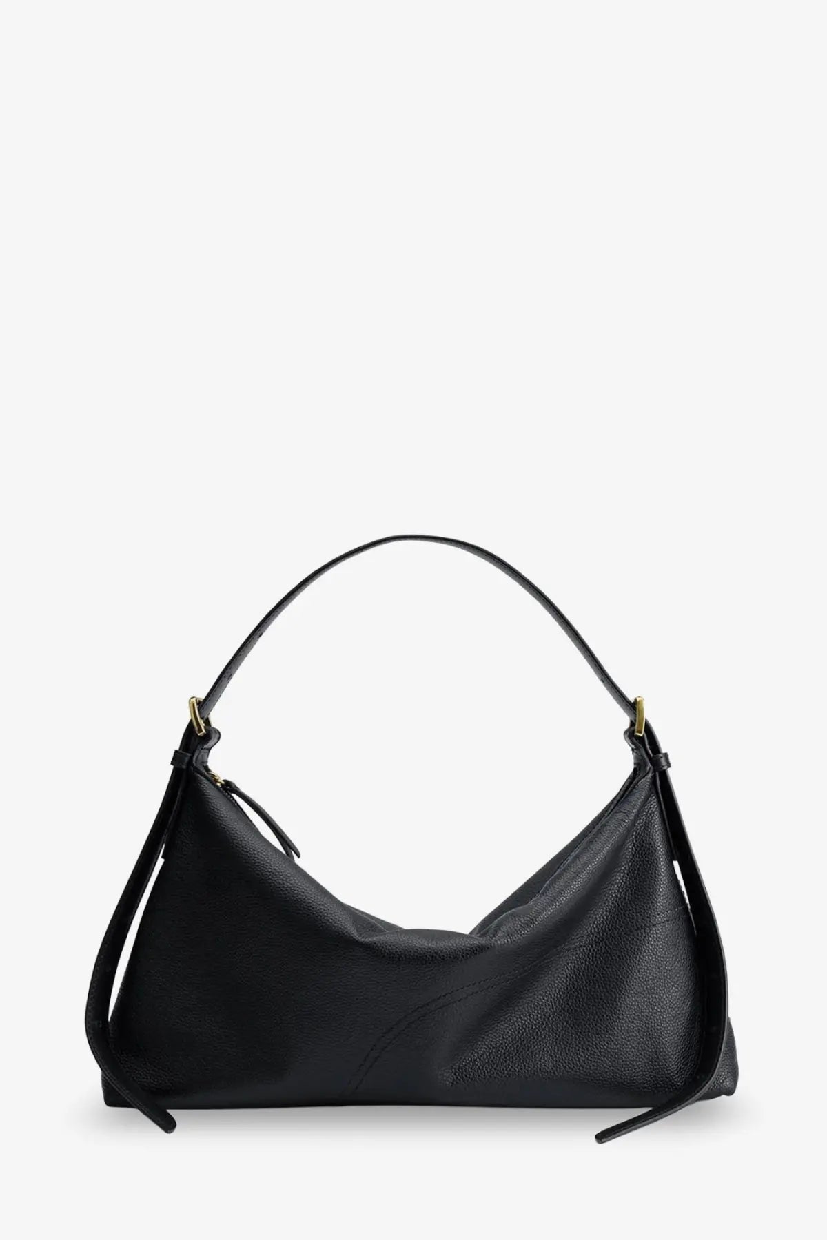 ATP Atelier women’s Castellare black pebbled leather hobo bag with curved top handle and adjustable shoulder strap