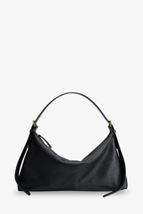 ATP Atelier women’s Castellare black pebbled leather hobo bag with curved top handle and adjustable shoulder strap