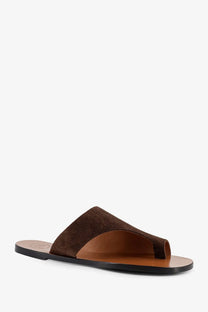 Atp atelier women’s rosa suede slide sandal in brown with tan leather insole and black rubber sole