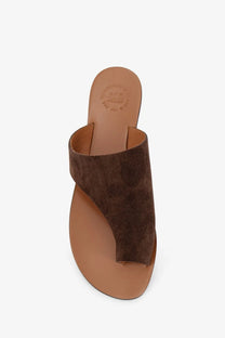 Brown suede thong sandal with tan leather sole and insole from ATP Atelier womens rosa suede sandals brown collection