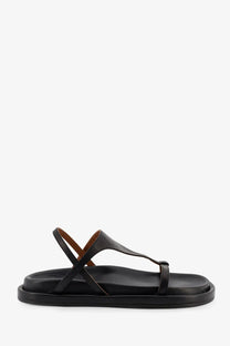 ATP Atelier women’s ultimo leather sandals black flat with minimalist design and contrasting tan inner lining