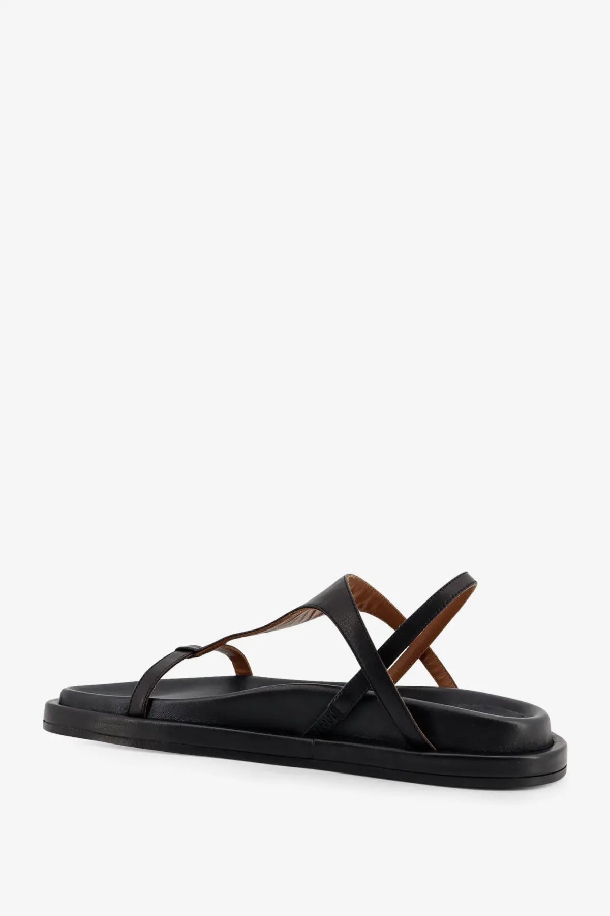ATP Atelier women’s Ultimo leather sandals in black with minimalist design and contrasting brown inner lining