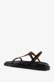 ATP Atelier women’s Ultimo leather sandals in black with minimalist design and contrasting brown inner lining