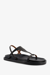 ATP Atelier women’s Ultimo black leather sandal with minimalist design and contrasting brown inner straps