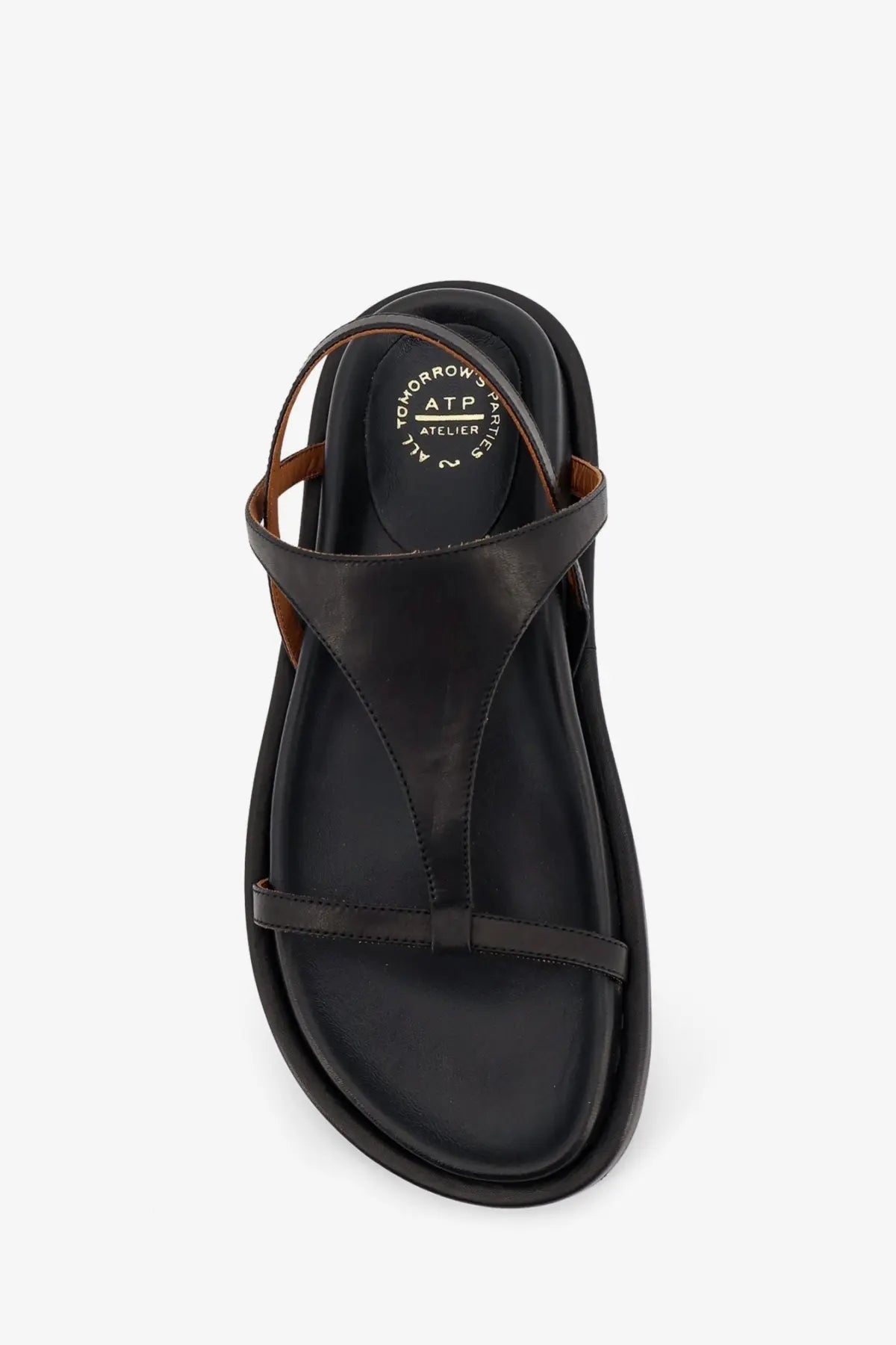 ATP Atelier women’s ultimo black leather sandal with minimalist design and thin straps front view