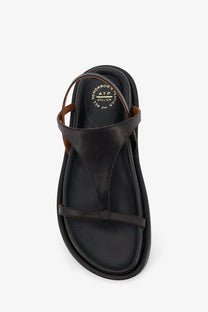 ATP Atelier women’s ultimo black leather sandal with minimalist design and thin straps front view