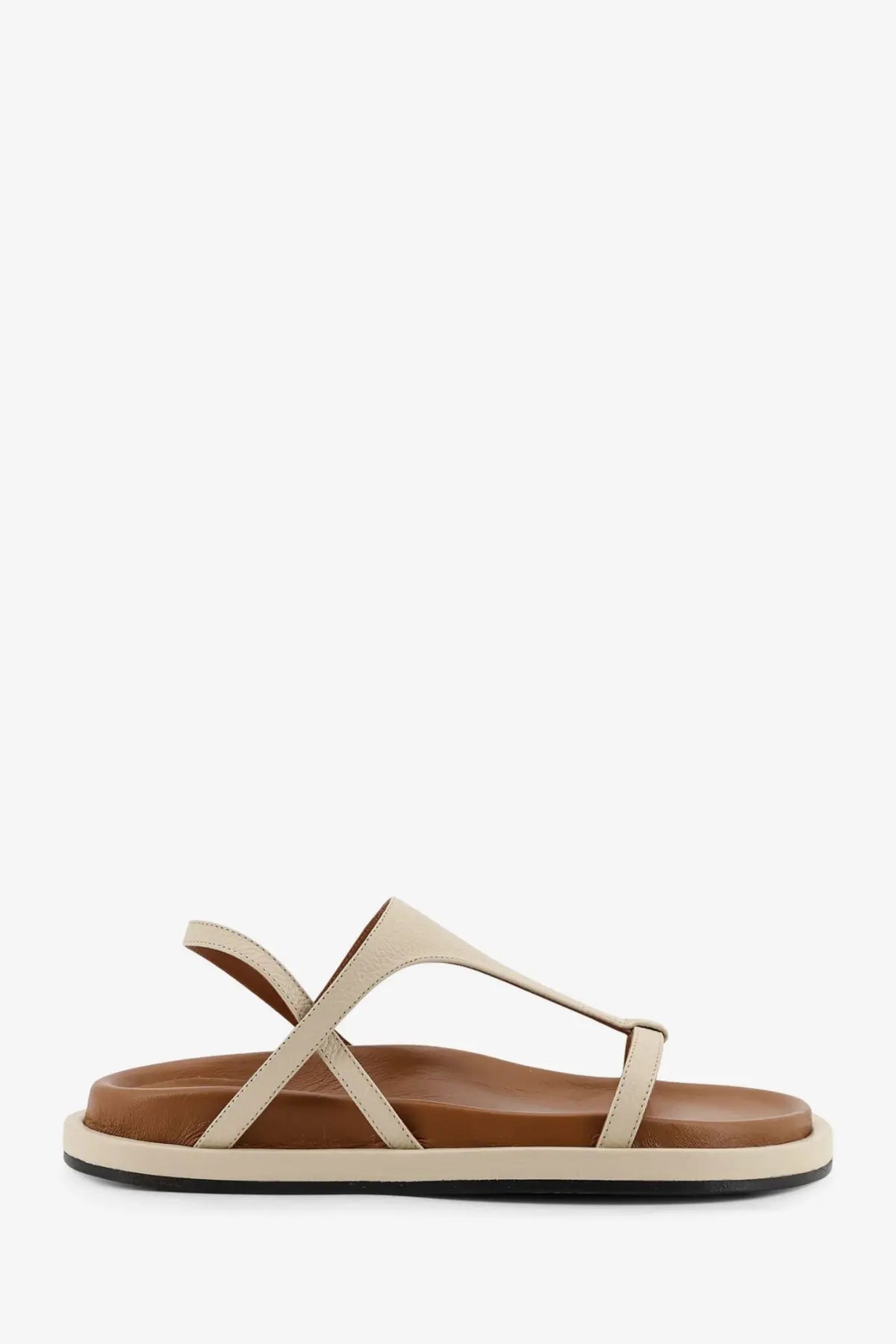 Cream-colored leather ATP Atelier women’s ultimo sandals with minimalist design and brown leather insole in gold tone