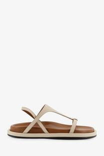 Cream-colored leather ATP Atelier women’s ultimo sandals with minimalist design and brown leather insole in gold tone