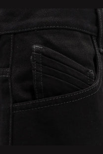 The attico women’s black denim trousers showing back pocket with reinforced stitching and subtle texture detail