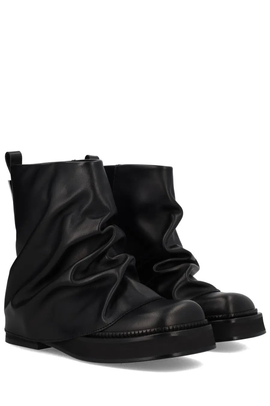 The Attico women’s black leather combat mini robin boot with crinkled draped upper and thick platform sole