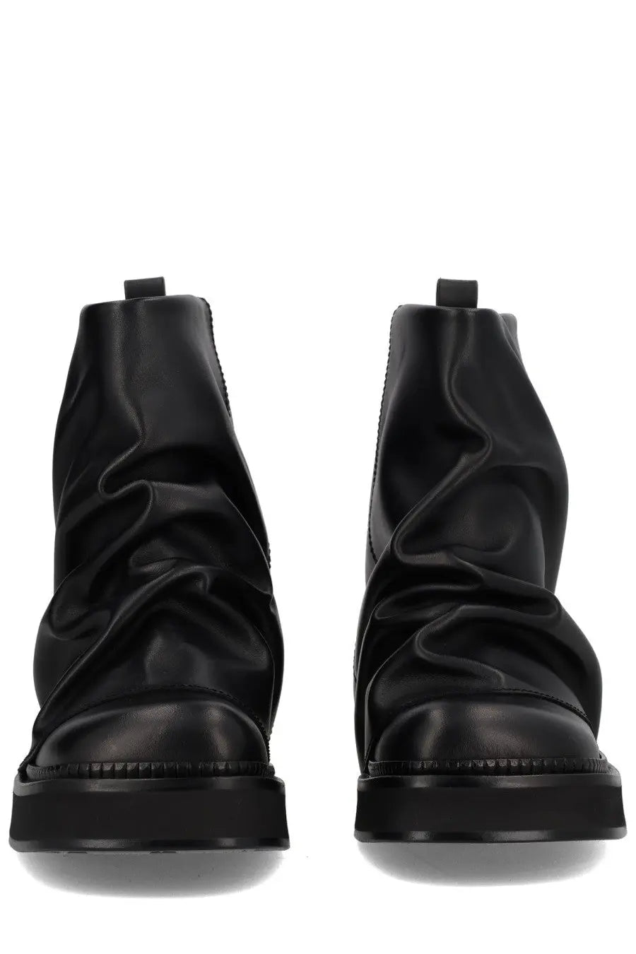 The attico women’s boot combat mini robin black black leather chelsea boots with glossy finish and crinkled texture