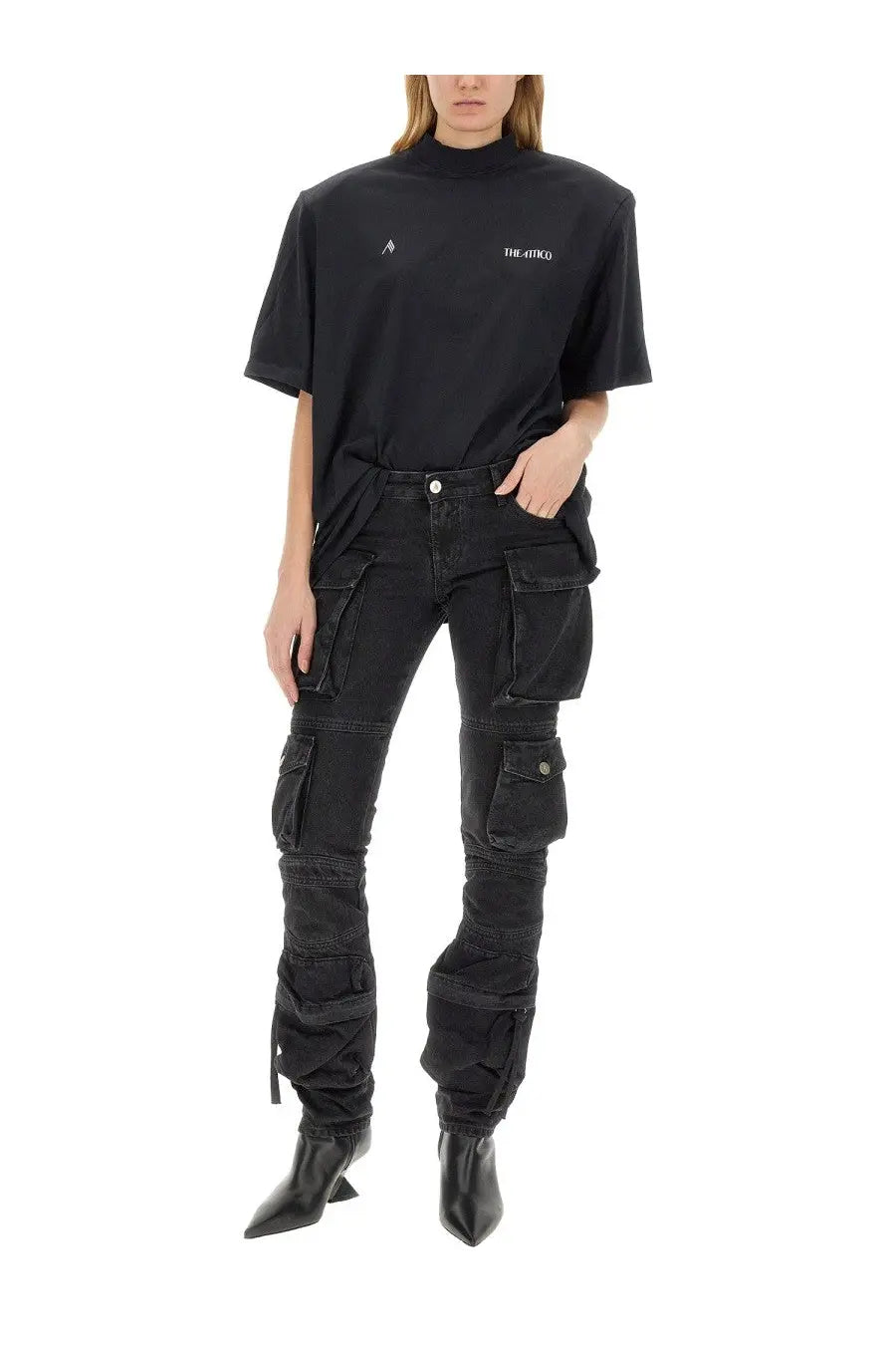 The Attico Women's Cargo Jeans Black, view 2