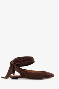 The Attico women’s Cloe suede ballerinas in brown feature a flat design with a tied ankle strap