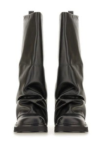 The attico women’s combat boot robin black black leather with glossy finish and crinkled slouchy upper design
