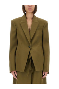 The Attico women’s gabardine jacket green olive green tailored blazer with single button closure and structured lapels
