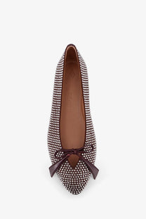 The attico women’s kali satin ballerinas in brown feature dark brown satin flats with silver studs and a matching bow