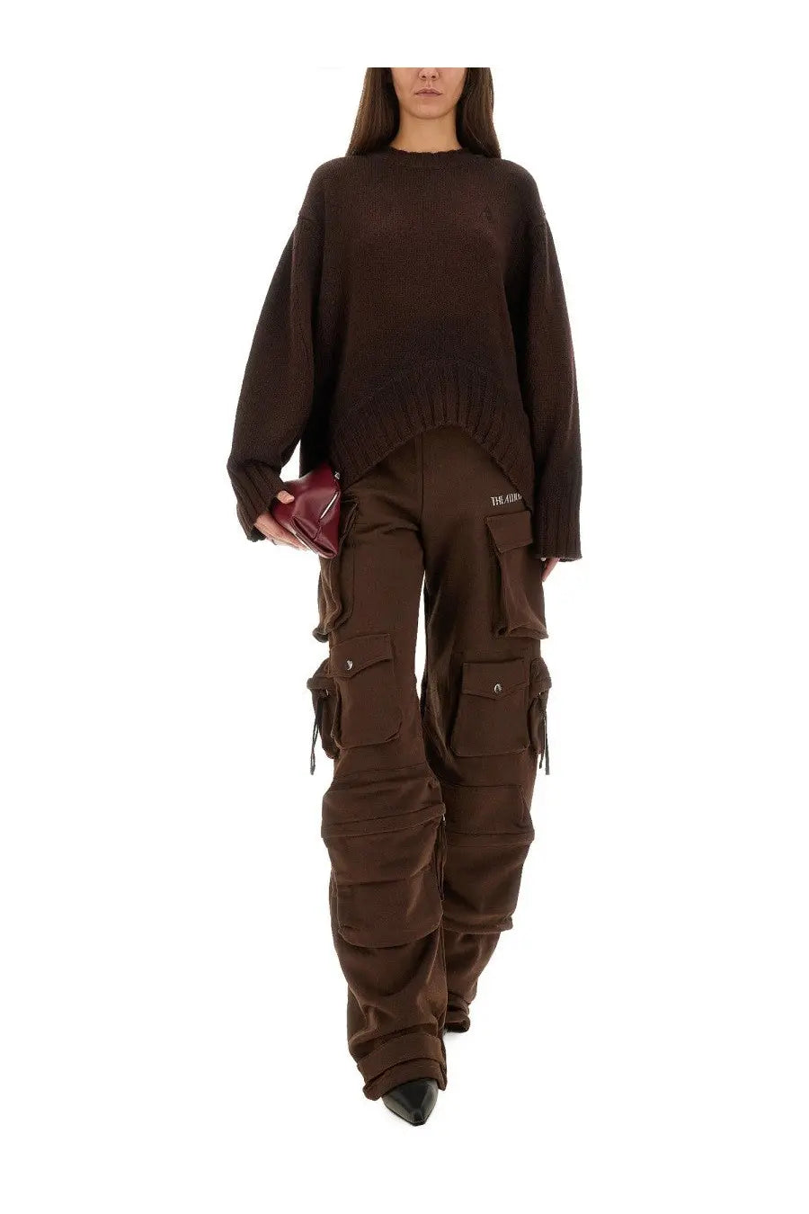 The attico women’s long pants fern brown brown cargo pants with multiple pockets and a relaxed oversized fit