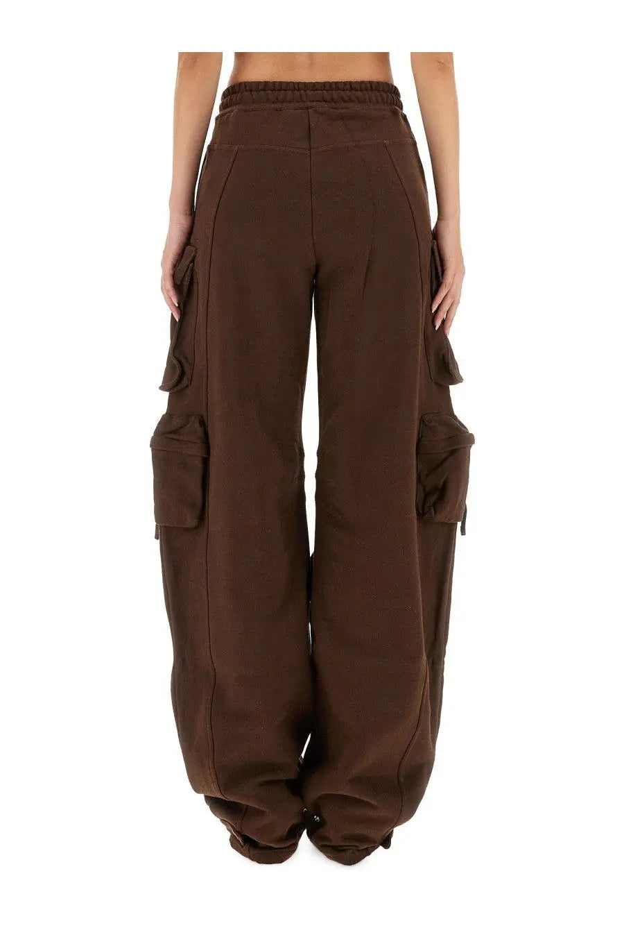Brown wide leg cargo pants with multiple pockets from the attico womens long pants fern brown collection