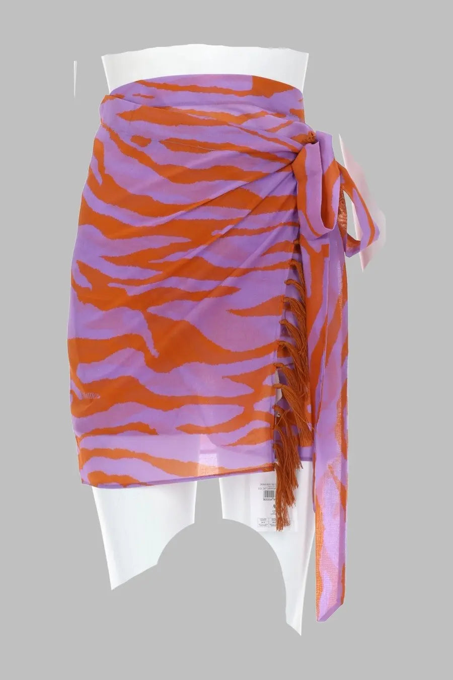 The attico women’s vibrant orange and purple tiger-striped wrap skirt with fringed side detail multicolor pareo