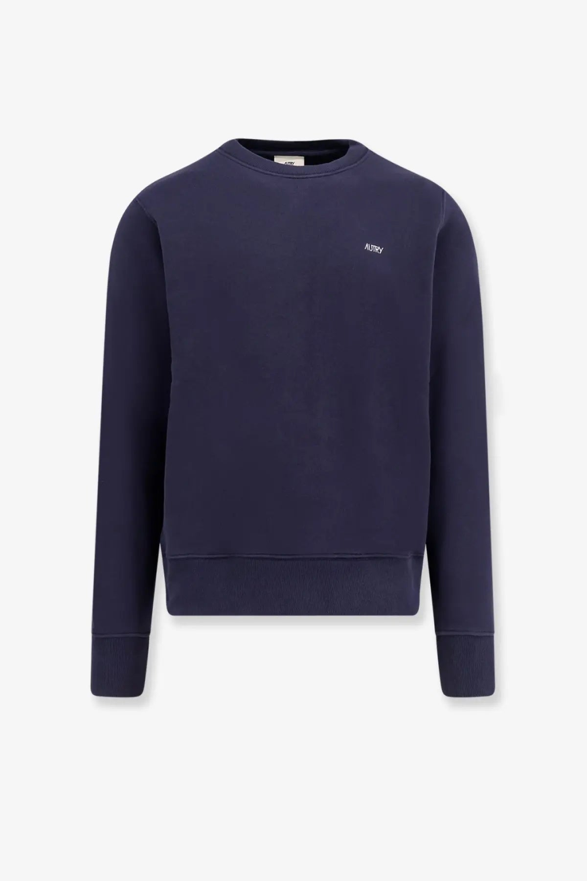 Navy blue autry men’s cotton crewneck sweatshirt with small white embroidered logo on left chest