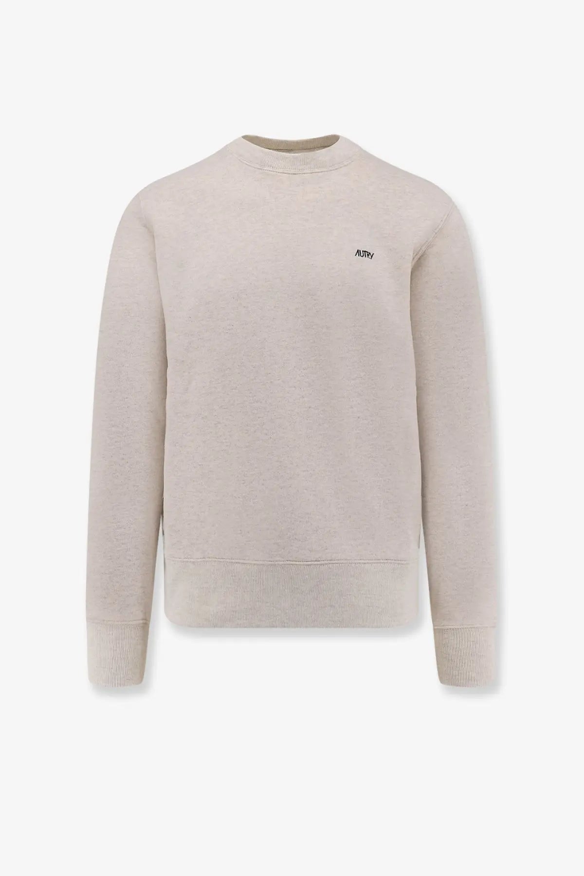 Autry men’s cotton sweatshirt grey beige crewneck with small black embroidered logo on left chest