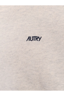 Autry men’s cotton sweatshirt grey with subtle black embroidered autry logo on soft heather gray cotton fabric