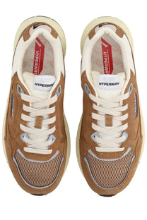 Autry men’s Hyperway sneaker in tan and cream suede and mesh with white laces and chunky sole