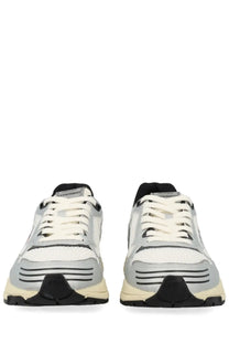 Autry men’s hyperway sneaker white silver and white athletic shoes with black accents mesh upper and rubber sole
