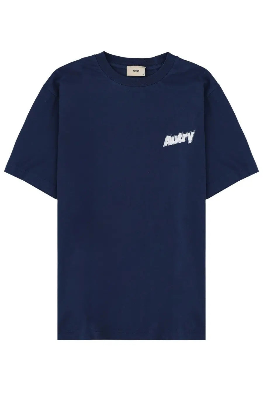 Navy blue cotton autry men’s shirt with white logo embroidered on the left chest for casual wear
