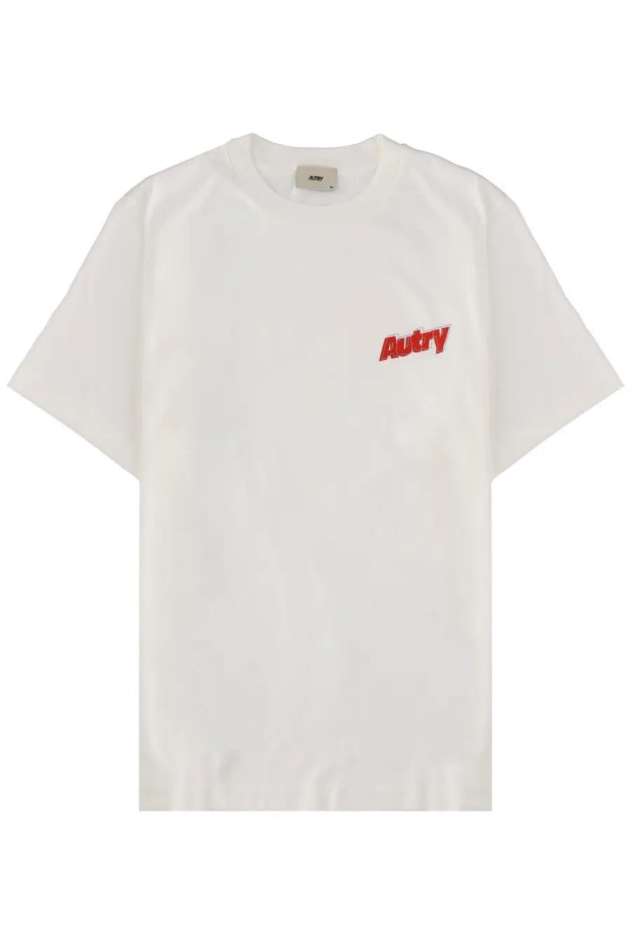 Autry men’s white cotton t shirt with small red embroidered autry logo on the left chest